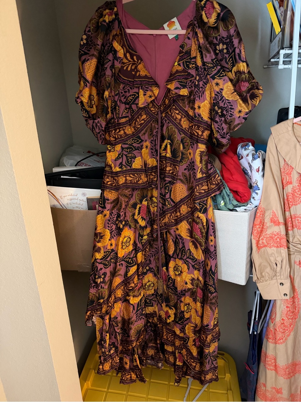 FARM Rio Plum Maxi Dress with Mustard Floral Print